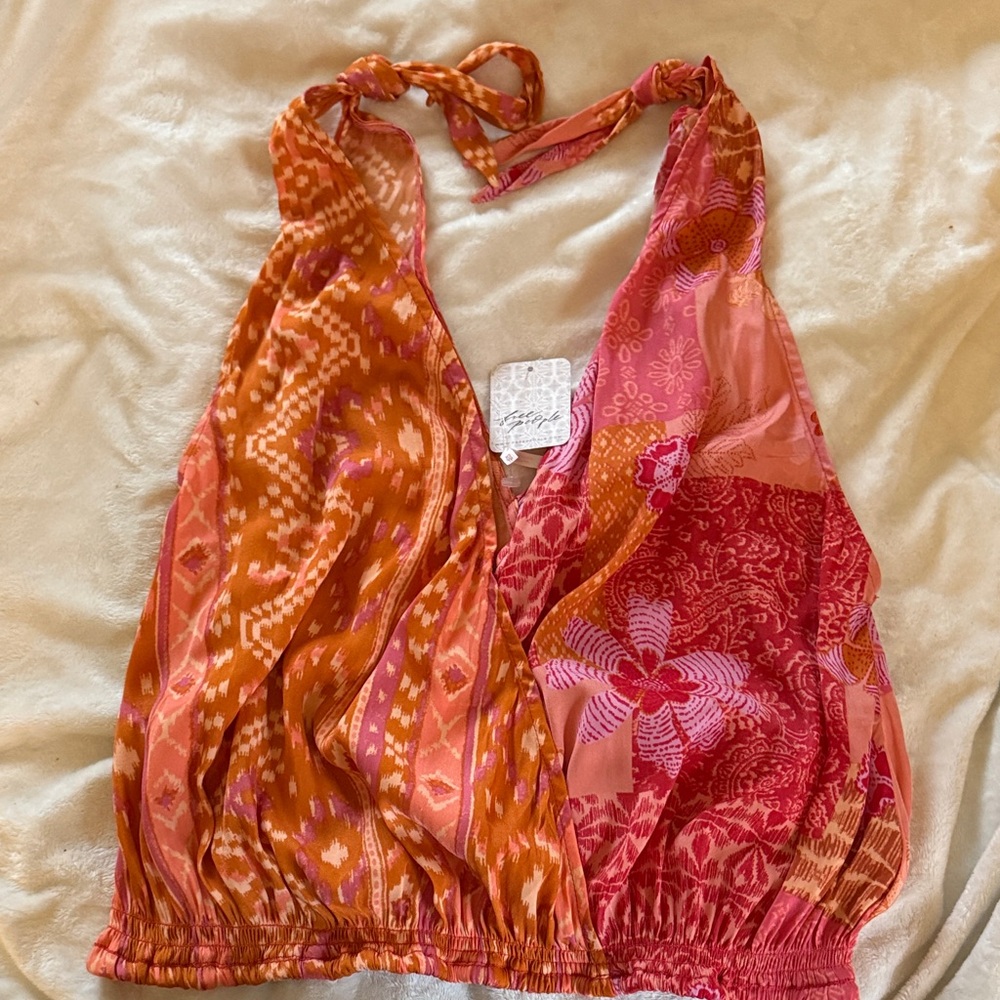 Free People Women's Pink and Orange Top